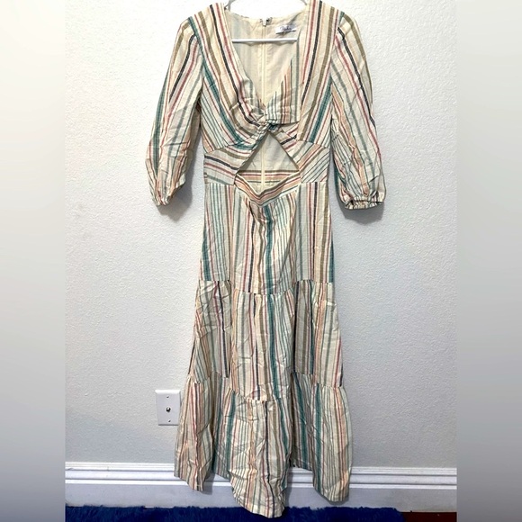 Parker Cottage-core Maxi Dress Striped Open Front sz Small - Picture 1 of 8